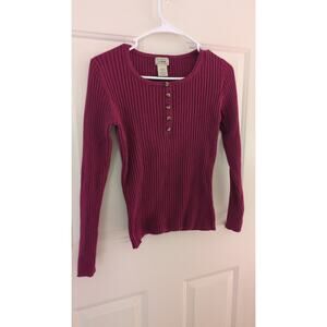 L. L. Bean Womens Red/Dark Pink Ribbed Long Sleeve Henley, VTG, Medium Stretchy